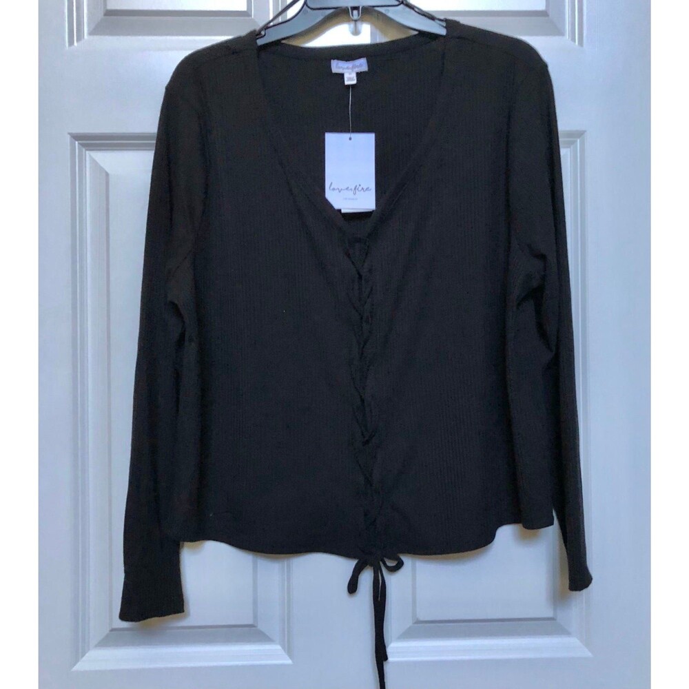 LOVE FIRE WOMEN'S PLUS SIZE JUNIORS 1X BLACK FASHION BASIC RIBBED TOP122